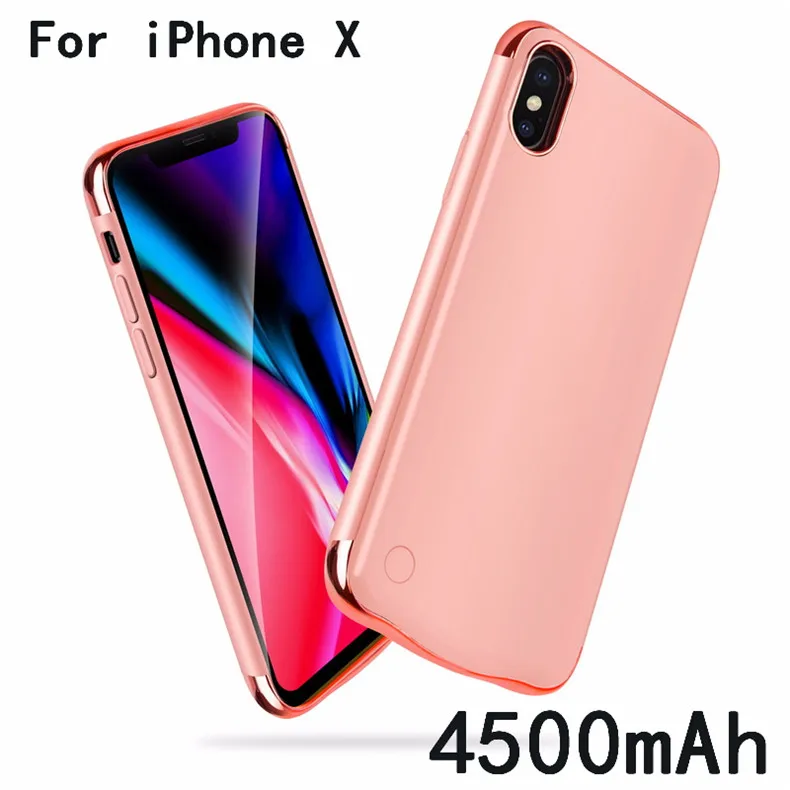 Для iPhone X XS зарядный чехол Капа тонкий обшивка противоударный чехол для зарядного устройства для iPhone XR XS Max перезаряжаемый внешний аккумулятор - Цвет: IX-Rose