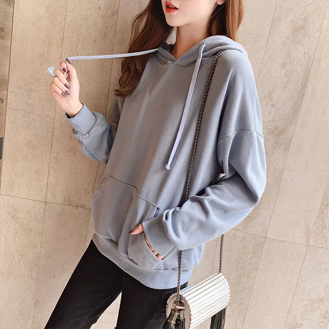Harajuku Hoodies women Sweatshirts Solid color Autumn Winter Hooded Tops Women Hoodies Casual Long sleeved Thickening Coat P043