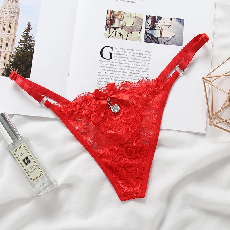 

Sexy Lace Thong Low-Rise Hollow Out Women Underwear Size Adjustable Lady G String Bow Solid Color Panties 15