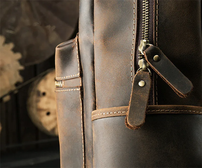 PNDME retro high quality genuine leather men backpack crazy horse leather bookbag simple outdoor casual designer laptop bagpack