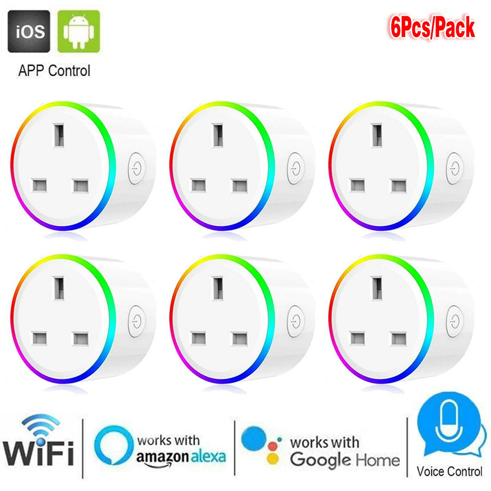 6Pcs RGB Smart WiFi UK Plug дистанционный переключатель розетка питания 2G/3g/4G таймер розетка переключатель мощность дистанционное гнездо для Amazon Alexa/Google Home - Цвет: 6Pcs