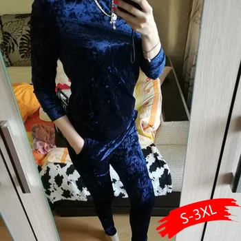 

3XL 6 Color Velvet Tracksuit Women Costume Velvet Set Long Sleeve Top Velour Tracksuit Sets for Women Sporting Suit
