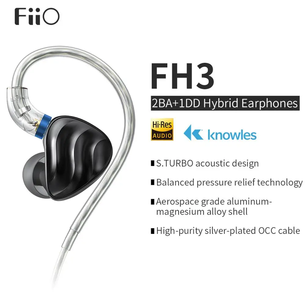 NEW BRAND FiiO FH3 Triple Drive In-Ear HiFi Earphones with High ResolutionBass Sound High Fidelity for Smartphones/PC