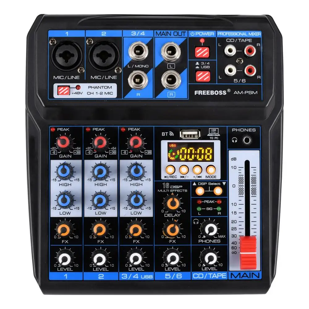 AM-PSM DC 5V Netzteil Usb-schnittstelle 6 Kanal 2 Mono 2 Stereo 16 Effekte Audio Mixer AM-PSM DC 5V Netzteil Usb-schnittstelle 6 Kanal 2 Mono 2 Stereo 16 Effekte Audio Mixer
