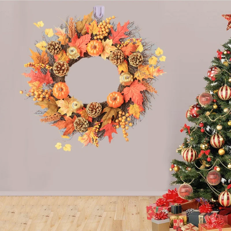 Autumn Grain Wreath Artificial Flower Front Door Wedding Wall Home Decor Thanksgiving Decoration Wreath Wheat Ear Grain Harvest