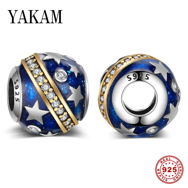 Подходит для оригинального браслета pandora, бусины из стерлингового серебра 925, Круглый, прозрачный, Кристальный, звезда, голубое небо, бусины для женщин, девушек, ювелирные изделия, аксессуары