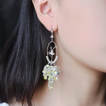 

Element Crystal Ballet Girl Long Crystal Fringe S925 Pure Tremella Hook tassel earrings