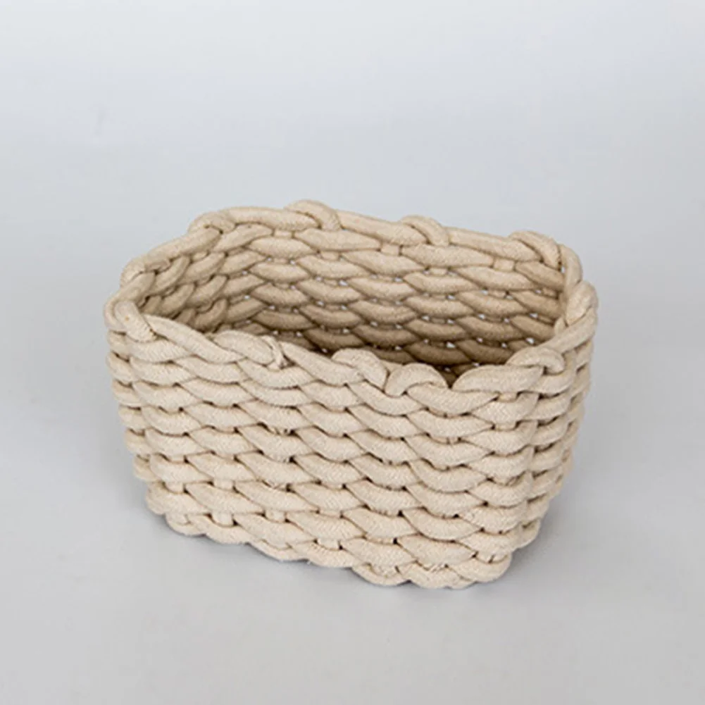 White Органайзер для одежды ручной работы, для белья, веревка, детская игрушка, плетеная, домашний декор, коробка, настольная, с ручкой, корзина для хранения - Color: White