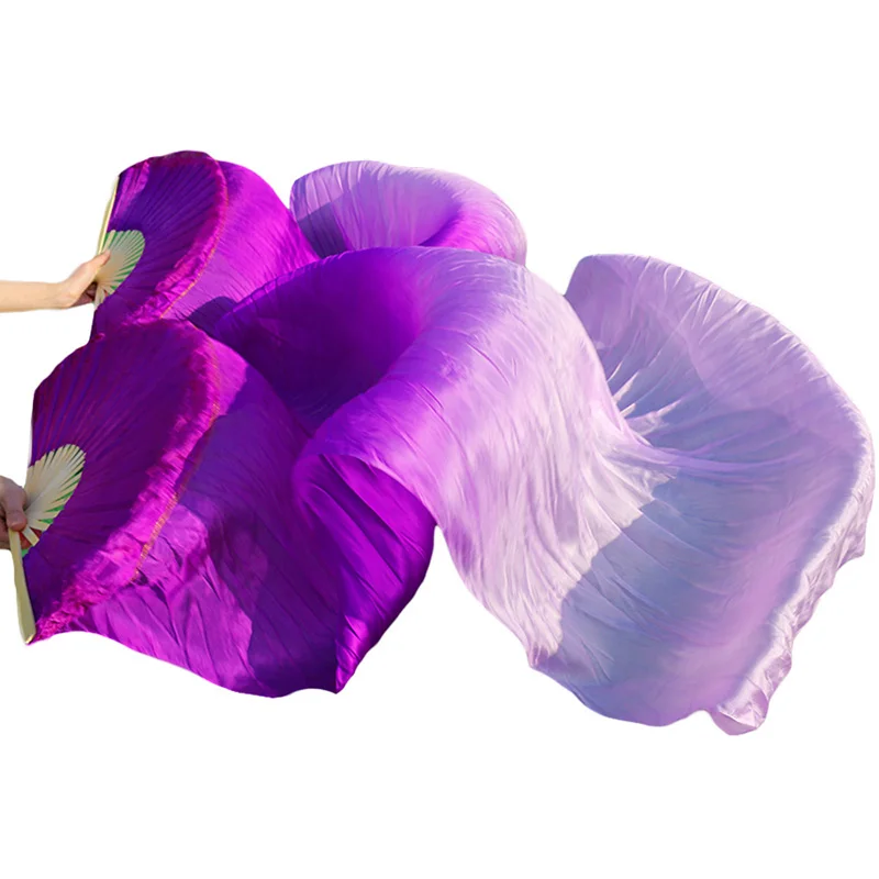 Handmade Dyed Silk Dance Veils 1 Pair High Quality Silk Fans Belly Dance Fan Real Silk/Imitation Silk Belly Dance Accessory - Цвет: Color6-d