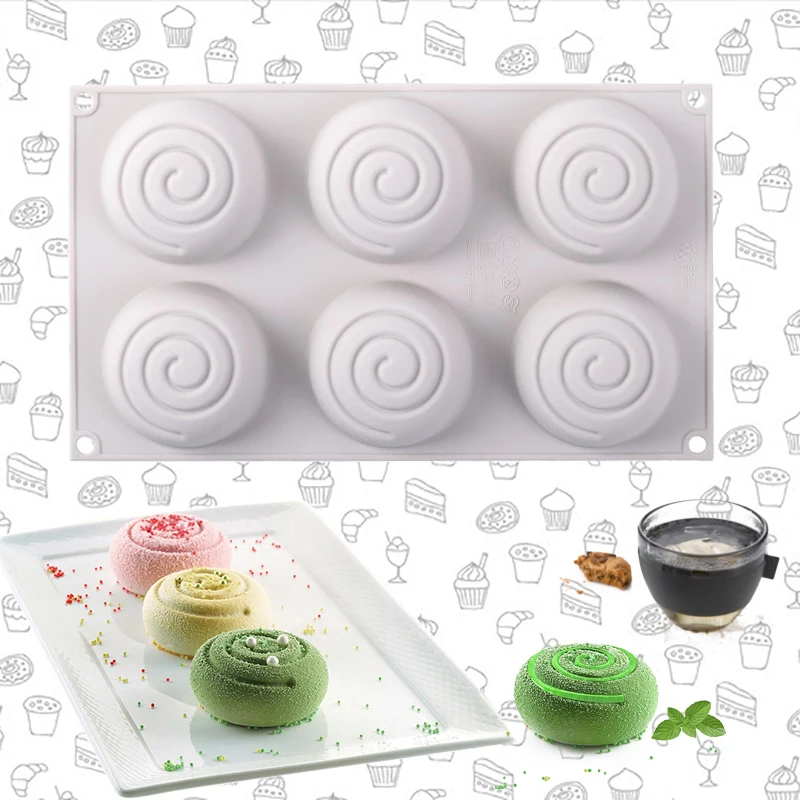 

3D Round Whirlpool Silicone Cake Mold Reusable 6 Cavities Mousse Cake Chocolate Mould Handmade Soap Molds DIY Craft Baking Tools