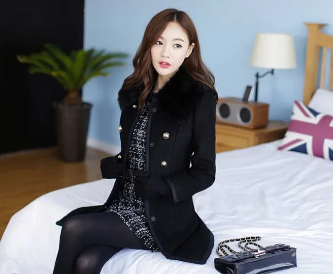 WEPBEL осеннее утепленное корейское женское длинное шерстяное пальто, однотонное приталенное двубортное пальто с меховым воротником, верхняя одежда