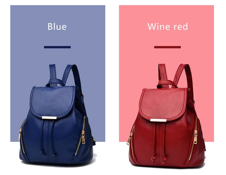 2019 High Quality PU leather Zipper Backpacks Female Small Leisure Backpack Purse College Student Shoulder School Bag Black Pink (10)