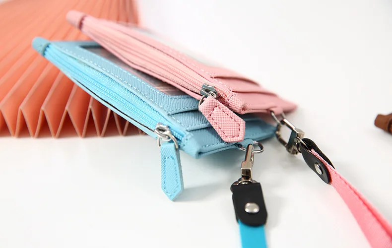 PU Leather Card Holder Neck Strap Lanyard Business Credit Card ID Card Badge Wallet Coin Purse Pouch Student Bus Card Bags Case
