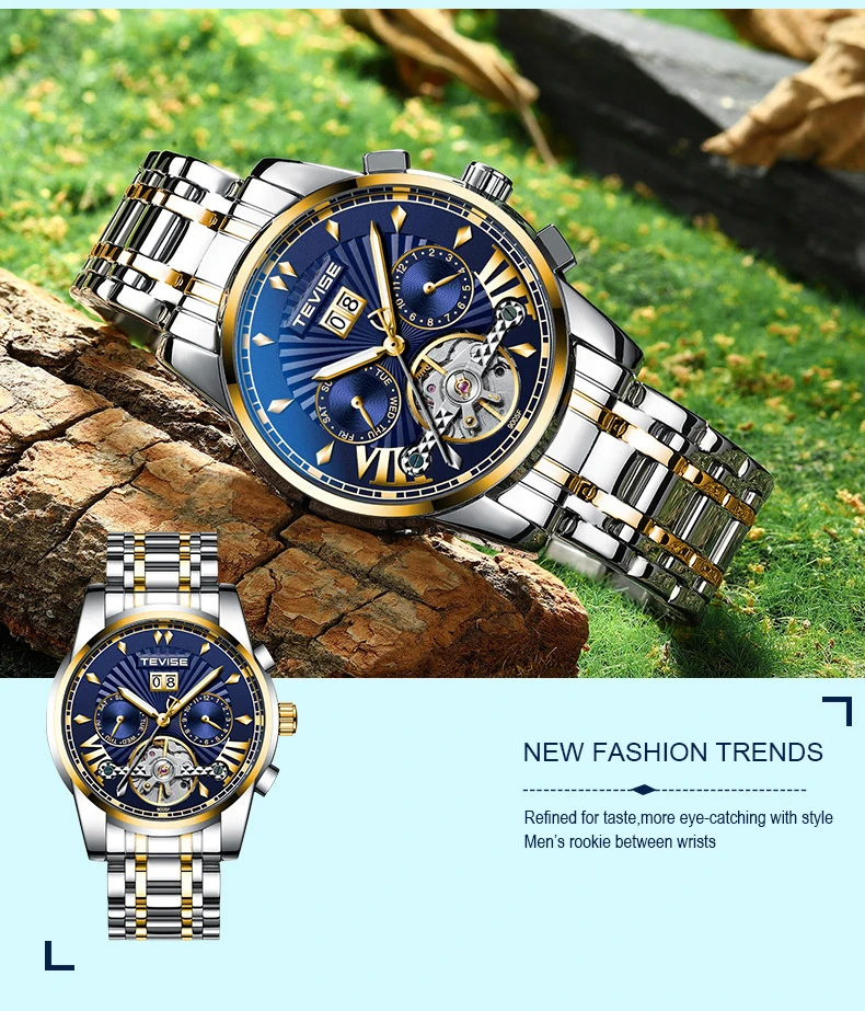 TEVISE, мужские Tourbillon, водонепроницаемые часы, автоматические механические часы, мужские часы со скелетом, мужские наручные часы, Relogio Masculino