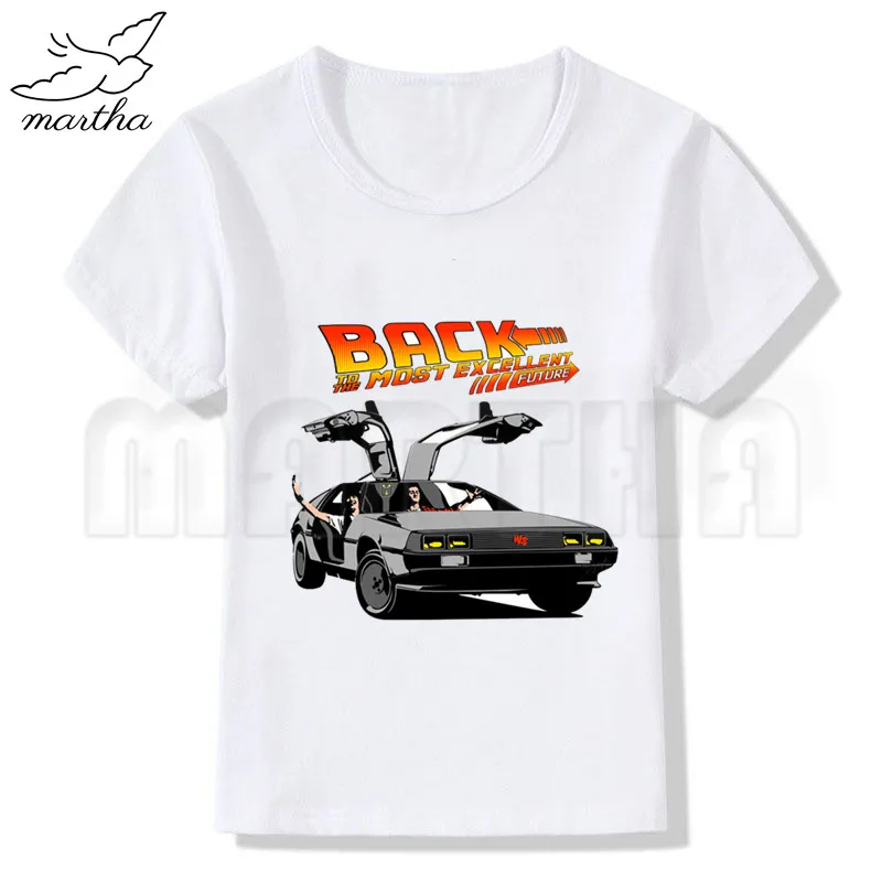 Back To The Future DMC футболка delorean для маленьких мальчиков футболка для мальчиков Модное платье с О-образным вырезом для детей короткий рукав, футболки с принтом для мальчиков, детская белая Костюмы