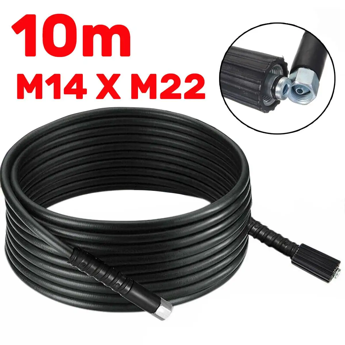 

1PC 5800PSI 10M High Power Pressure Washer Extension Jet Hose M22 X M14 Connector Replacement For Washer Washing Spray-gun