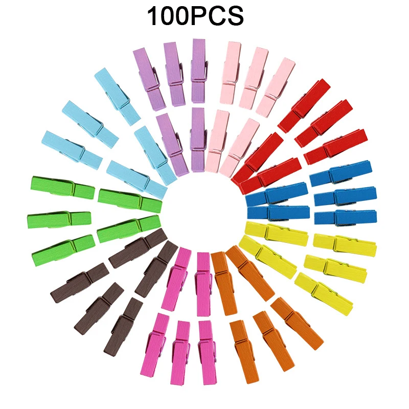 100 шт 35 мм Разноцветные деревянные прищепки DIY скрепки для фотографий деревянные Хомуты Для Одежды Маленькие деревянные зажимы прищепки - Цвет: multi-color