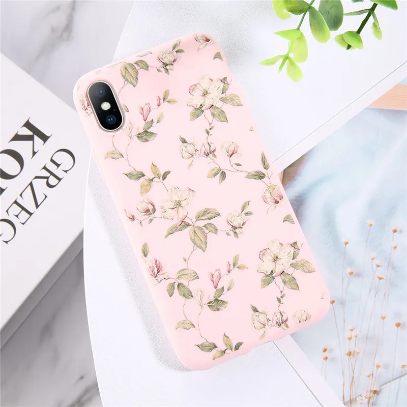 Чехол USLION для iPhone 7, 8, 6, 6S Plus, карамельный цвет, лист, цветок, чехол для телефона, для iPhone XR, Xs, Max, X, Цветочный, ТПУ, мягкий силиконовый чехол - Цвет: AC7626 Pink