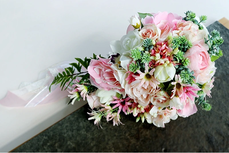 Розовый водопад Свадебный букет Роза Пион Свадебные цветы Искусственные Свадебные цветы