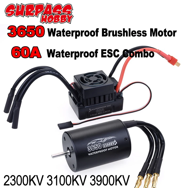 Водонепроницаемый Бессенсорный бесщеточный двигатель SURPASS HOBBY 60A ESC Combo 3650 2300KV 3100KV