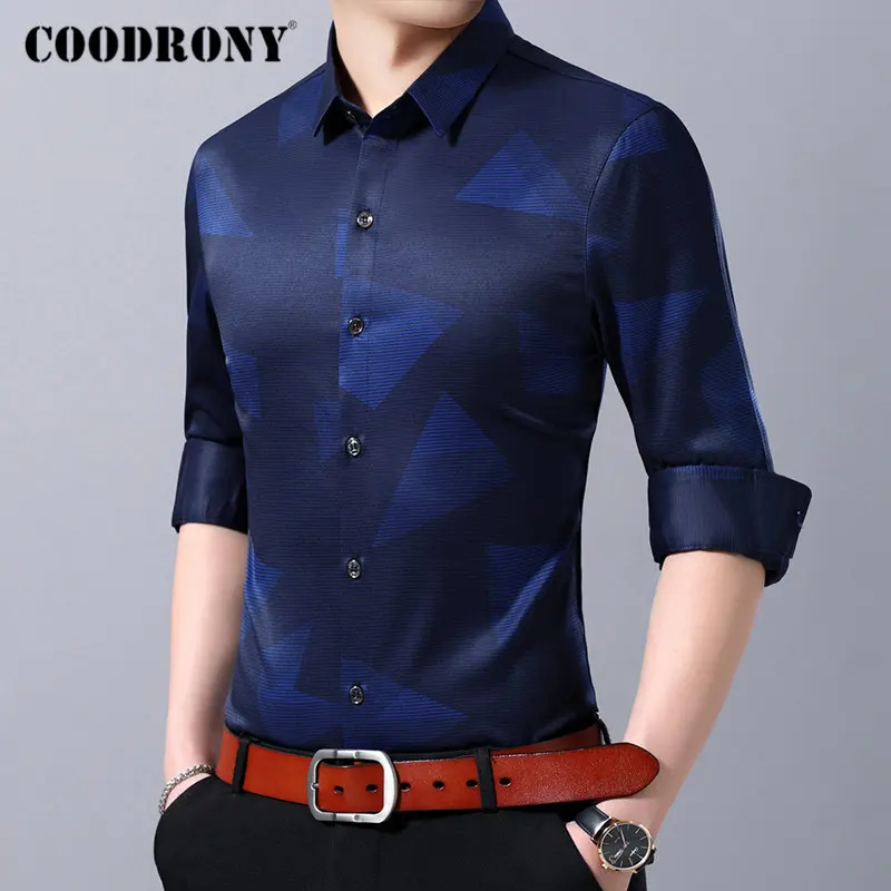 Бренд COODRONY, мужские рубашки с длинным рукавом, рубашка, Мужская одежда, уличная мода, узор, Бизнес Стиль, повседневные рубашки, Camisa Masculina 96106