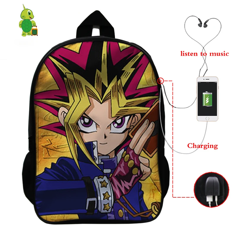 Аниме Duel Monsters рюкзак USB зарядка ноутбук рюкзак школьные сумки для подростков мальчиков девочек многофункциональные дорожные сумки на плечо