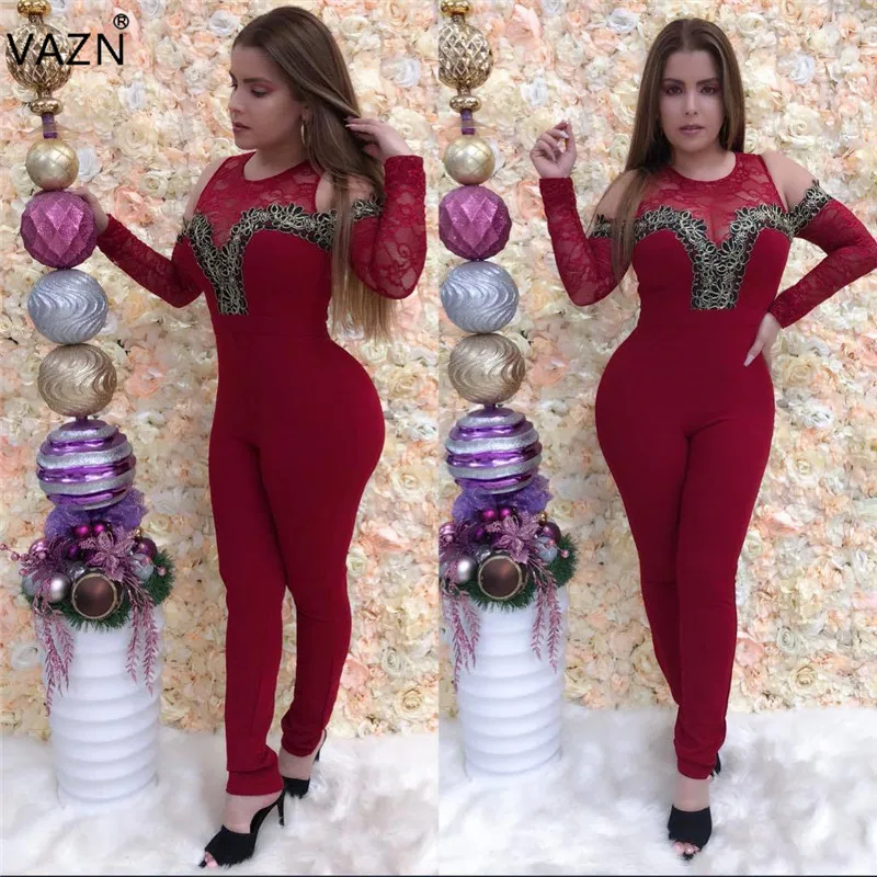 VAZN модные Лидер продаж Для женщин сексуальное платье, бодикон, с рисунком, длинный рукав меньше облегающие Комбинезоны женские расцветках, с О-образным вырезом, с открытой спинкой, одежда длинные Комбинезоны OSM3251