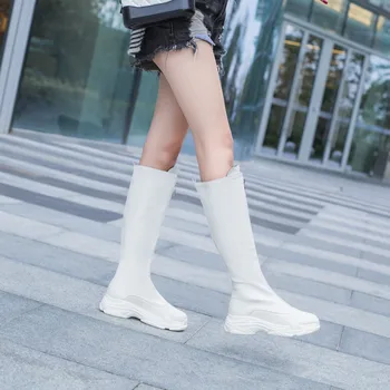 

Knee High Womens Boots Black White Platform Wedge Heels Long Knight Boot Botas Ladies Shoes Plus Size Autumn Winter 2018