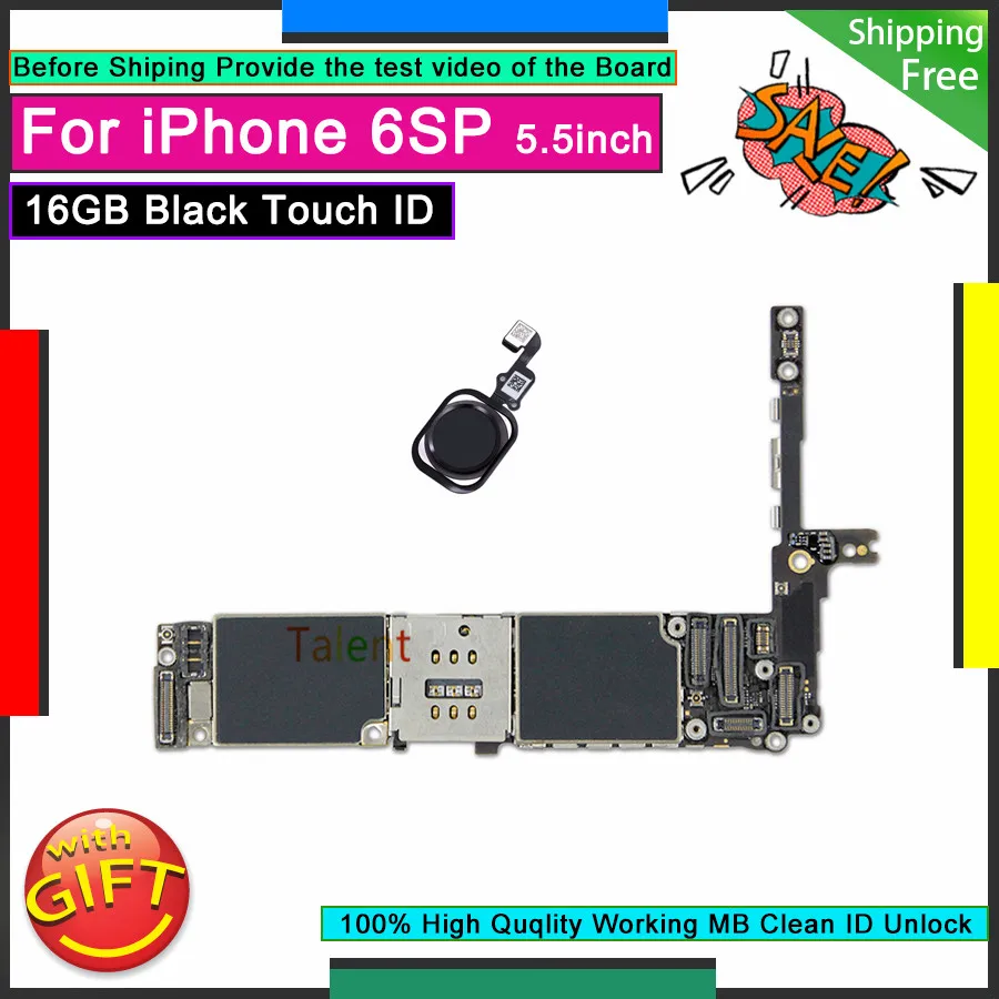 For IPhone 6S Plus Motherboard 16GB Black Touch ID Home Button Unlocked Original Mainboard Good Logic Board Tested Full Function | Мобильные