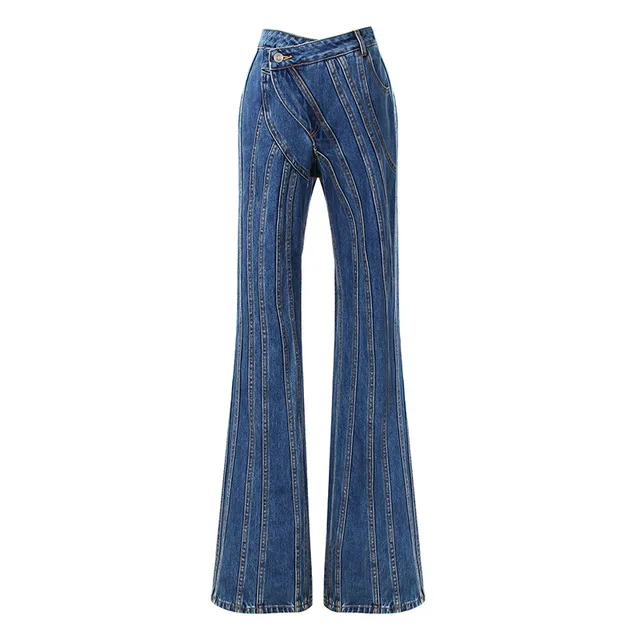 Женские демисезонные Асимметричные джинсы с высокой талией 1
