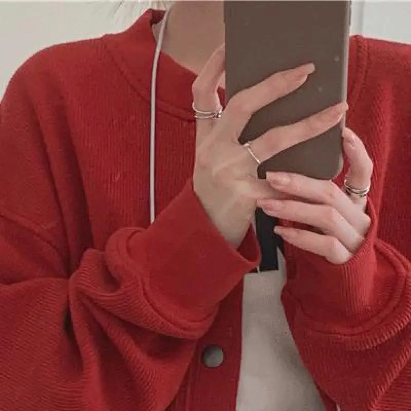 Pure Color Retro Casual Cardigan Women's Hoodie Jacket Spring And Autumn New Student Long Sleeve Top Sweatshirt Sportswear