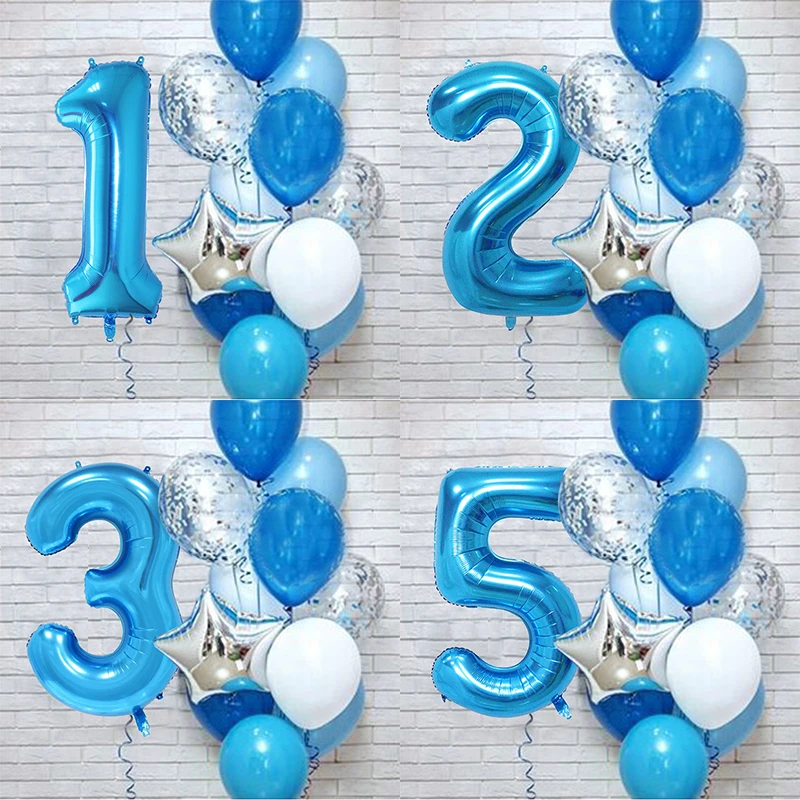 12Pcs Foil Birthday Balloon Number 0 1 2 3 4 5 6 7 8 Globos Decorations Latex Balloon Confetti Baby Boy Birthday Party Supplies