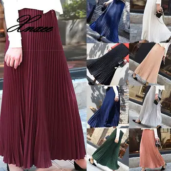 

Long Skirt For Women Ladies pleated skirt Womens harajuku Pleated Elegant Midi Elastic Waist Maxi Skirts summer skirts