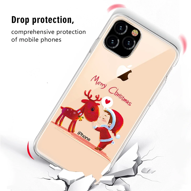 Чехол для телефона на iPhone 11 Pro xs max x xr 6S 7 8 Plus милый мягкий простой модный чехол для телефона с изображением Санта Клауса веселого Рождества оленя