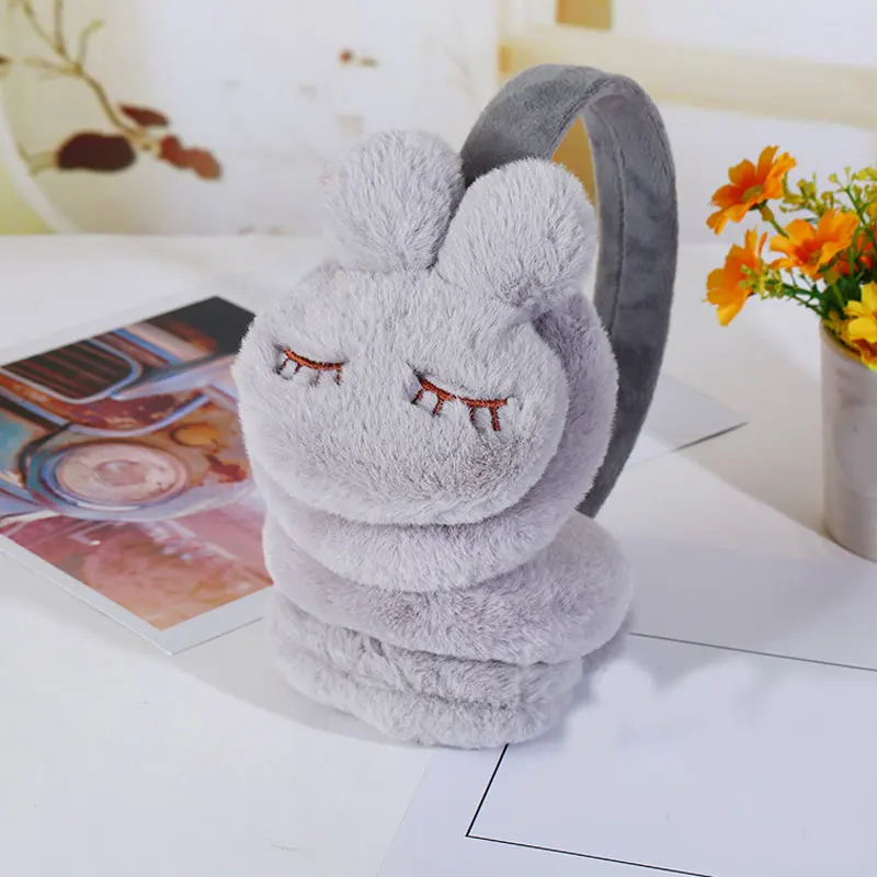 grey Новые милые зимние теплые наушники для девочек и мальчиков, плюшевые теплые наушники с кроликом, Детские милые зимние наушники, теплые наушники с ушками - Цвет: grey