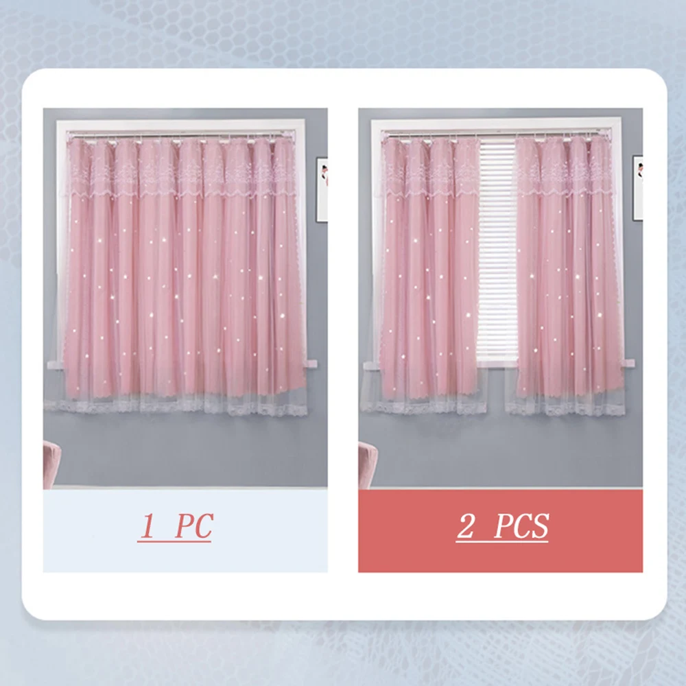 Window Curtains Star Blackout Partition Hanging ring With gauze pink For Bedroom Living room