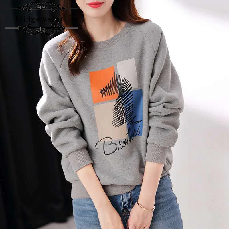 

Bridgewater Spring Autumn Women's Sweatshirt Cotton Loose All-Match Thin Pullover Hoodless Long Sleeve Round Neck Casual