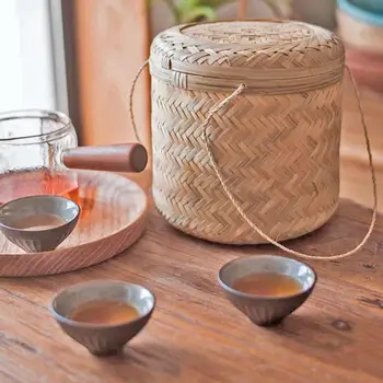 

Handmade Straw Woven Storage Basket with Lid Tea-leaves Snack Rattan Organizer Storage Baskets