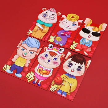 

6pcs/set Cartoon Chinese New Year Traditional Rat Pattern Spring Festival Hong Bao Money Pocket Housewarming 2020 Red Envelope