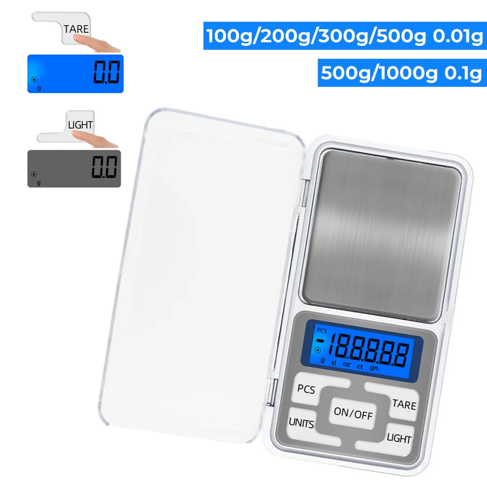 Digital Jewelry Scale Diamond Mini Electronic Balance LCD Display Kitchen Weighing with Backlight 500g 0.01g 1000g 0.1g