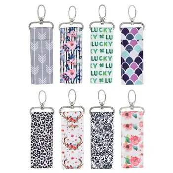

Colorful Printed Chapstick Keychain Holder Lipstick Pouch Storage Bag Key Ring 4x14.5cm