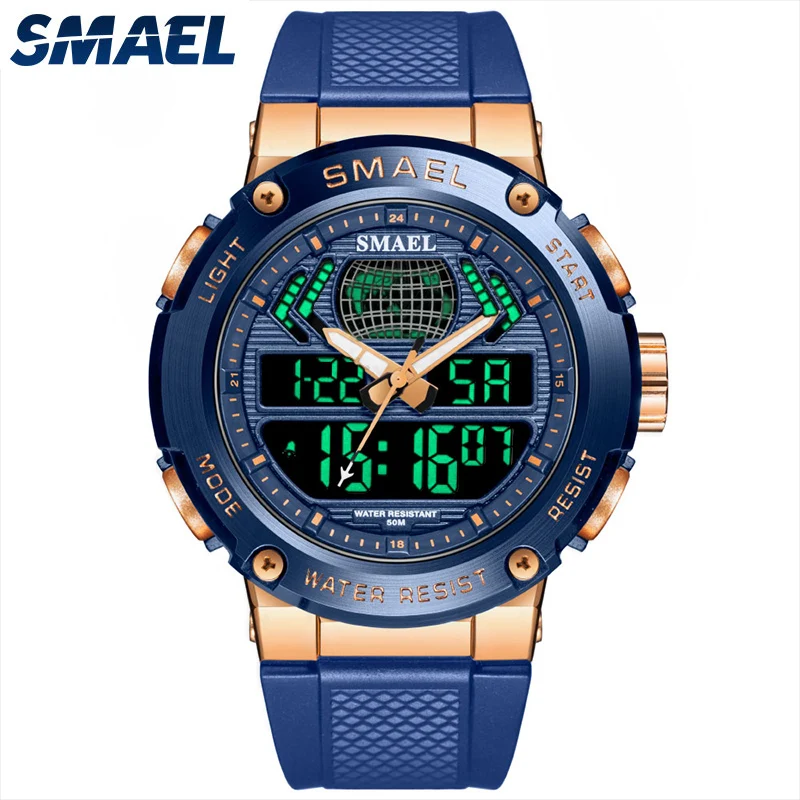 

SMAEL Watches For Men Quartz Wristwatches With Digital Time 50M Waterproof Rubber Band Male Clock 8032 Men's Quartz Watch Sport