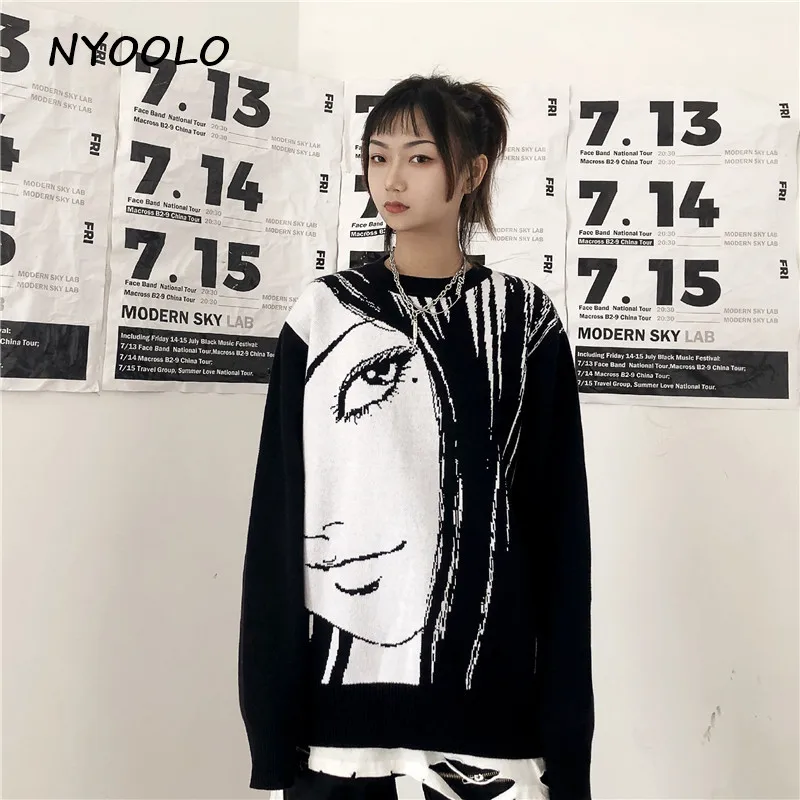 NYOOLO Harajuku уличная одежда FuJiang Horror Comics свободные свитера Повседневные пуловеры с длинным рукавом и круглым вырезом вязаные свитера для женщин и мужчин