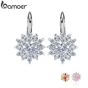 

BAMOER Real Silver Color Stud Earrings Collection with Flower Shape Multicolor/Silver AAA Zircon For Women Jewelry JIE041