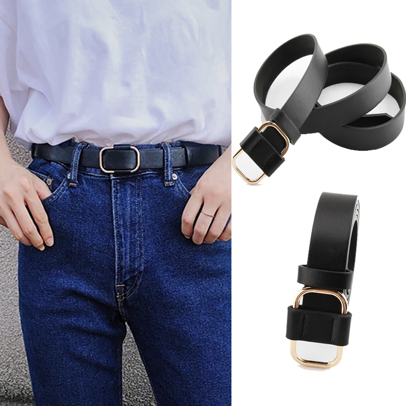 

Women Belts Luxury Brand Nonporous High Quality PU Leather for Jeans Trousers Casual Black Student Waist Strap Female Waistband