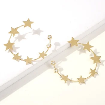 

Trendy Gold Big Star Round Hoop Earrings For Women Crystal Rhinestone Star Around Dangle Earrings Jewelry Gift Accessories E6732