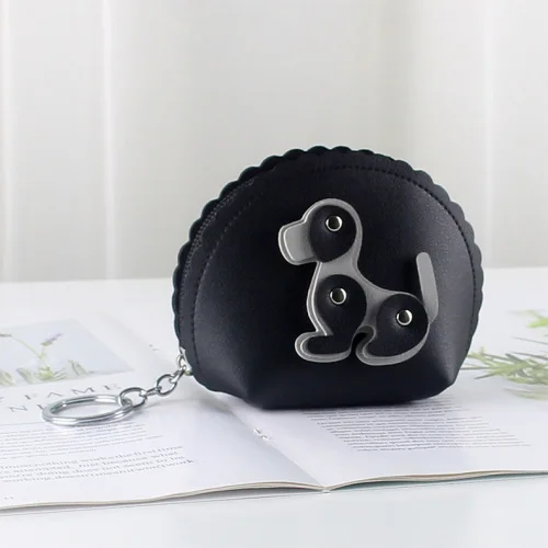 black Кошельки для монет для собак, маленькая милая открытка Каваий, держатель для ключей, сумка для хранения денег, гарнитура, женские кошельки на молнии, сумка для карт, кошелек для монет - Цвет: black