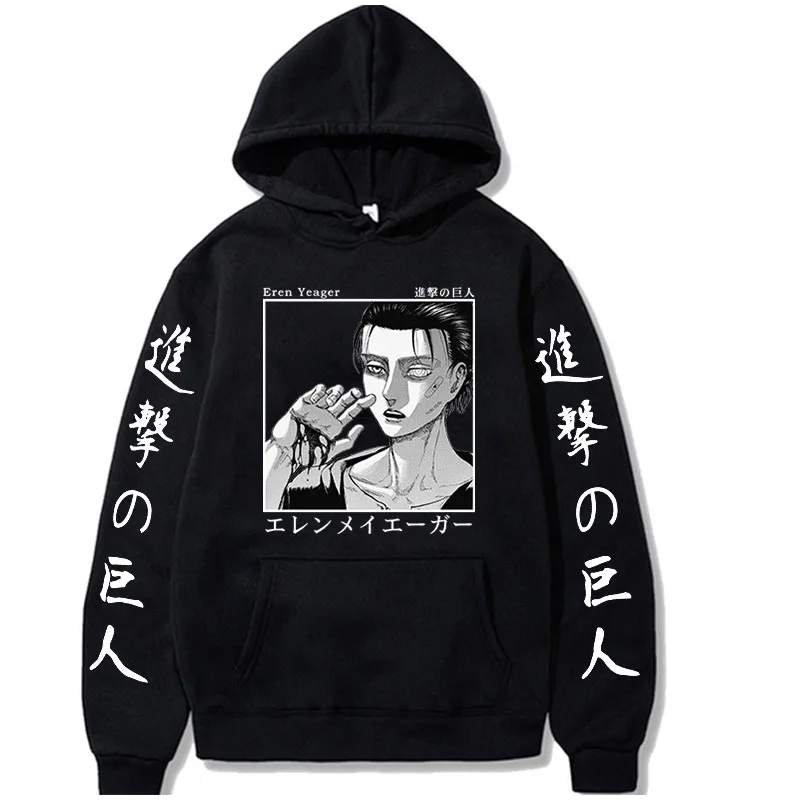 

Attack on Titan Hoodie Anime Eren Yeager Graphic Men Pullover Long Sleeve Loose Hoody Sweatshirt Harajuku Streetwear Tops Unisex