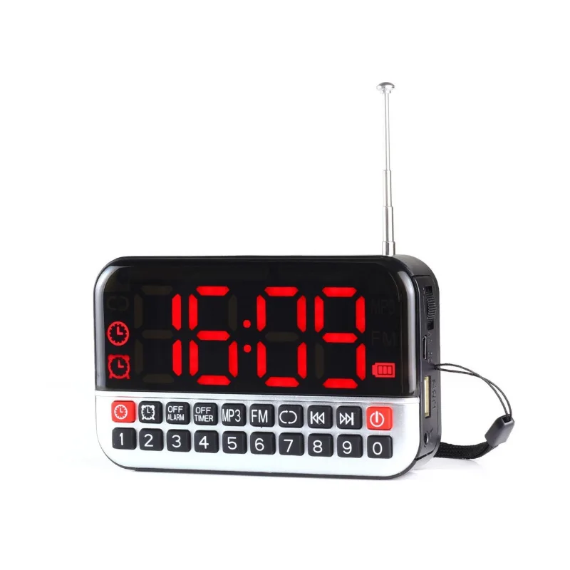 

L-80 Portable FM Radio LCD Screen Loudspeaker Digital LED Alarm Clock TF/Micro SD Card Multi-functional MP3 Music Speaker