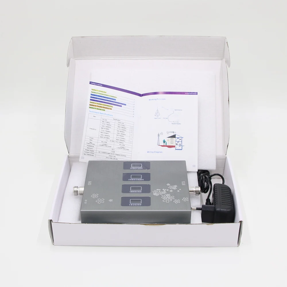Band20/8/1/3 800/900/1800/2100/2600 Four Band Cell Phone Booster Mobile Amplifier 2G 3G 4G Repeater GSM DCS no Include Antenna antenna signal booster